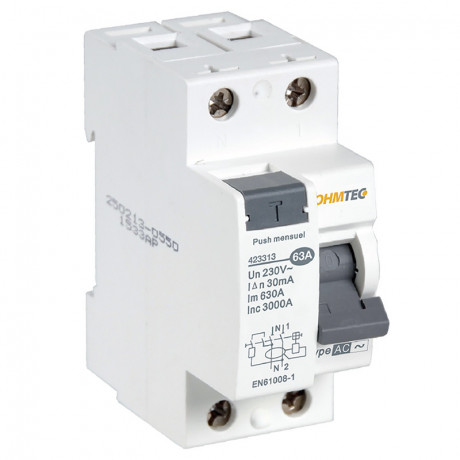 Interrupteur différentiel 1P+N 3kA, 63A type AC