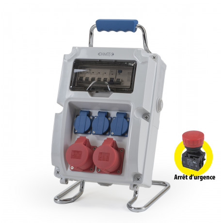 coffret de chantier transportable monophasé et triphasé avec arrêt d'urgence