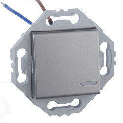 Va et vient ou interrupteur lumineux gris alu.Fonction témoin/voyant. Compatible LED