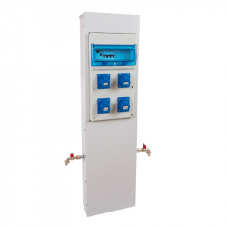 Borne de camping métallique avec 4 prises 10A + 2 robinets