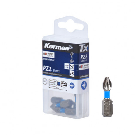 Jeu de 5 Embouts Pozidriv Impact Torsion PZ2 25mm